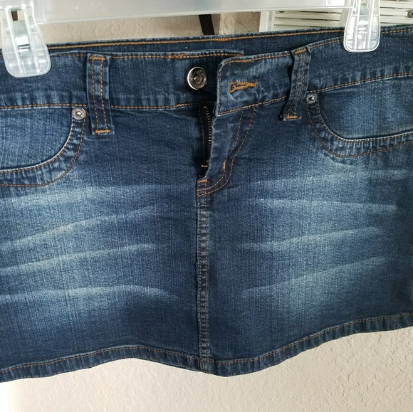 Indigo Distressed Denim Jean Mini Skirt - Picture 6 of 7